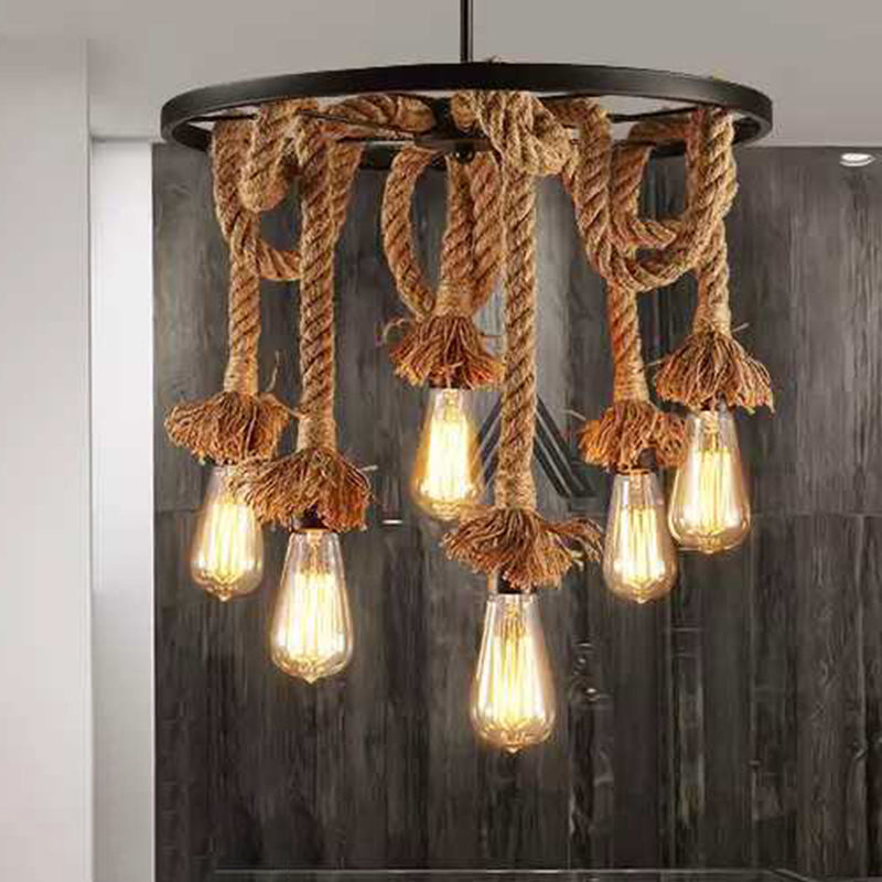 Retro Industrial Style Exposed Bulb Suspended Lighting Fixture Metal Hanging Ceiling Fixture for Restaurant