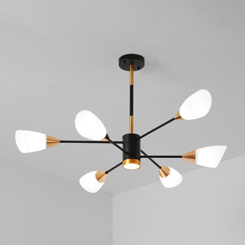 Modern Simplicity Spoke-Like Pendant Chandelier White Glass Hanging Light Fixture for Restaurant