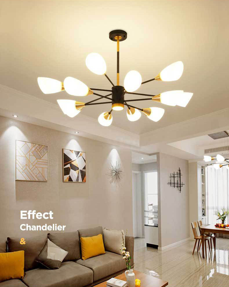 Modern Simplicity Spoke-Like Pendant Chandelier White Glass Hanging Light Fixture for Restaurant