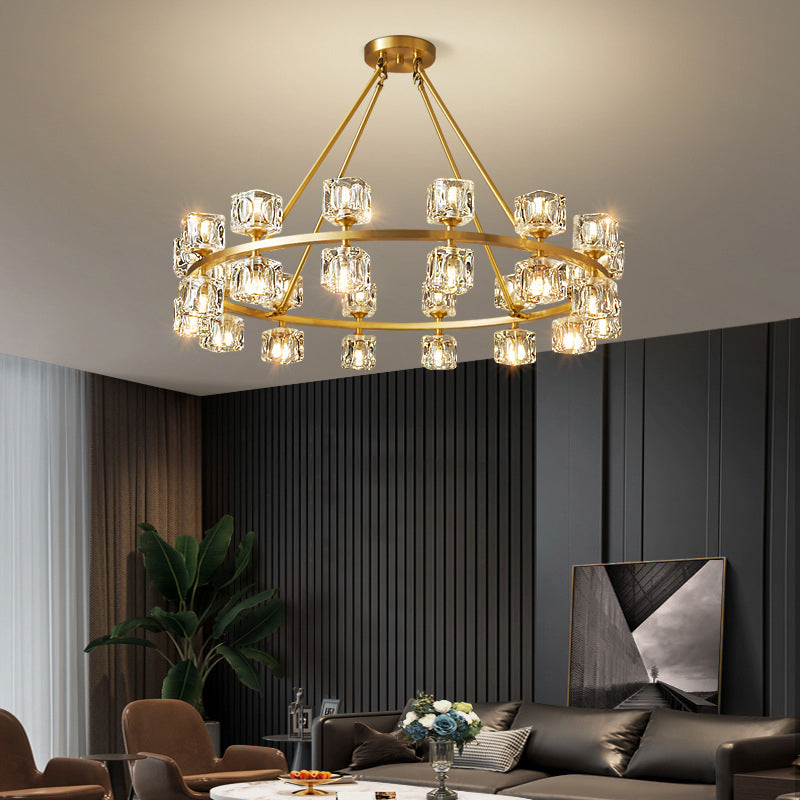 Postmodern Cycle Chandelier Crystal Pendant Ceiling Lights with Hanging Cord for Living Room