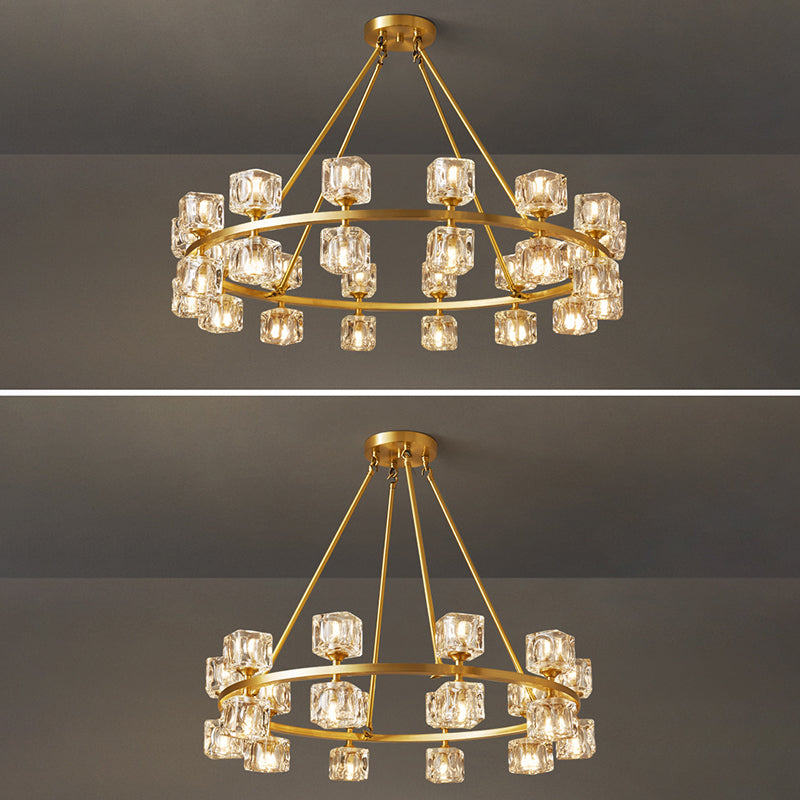 Postmodern Cycle Chandelier Crystal Pendant Ceiling Lights with Hanging Cord for Living Room