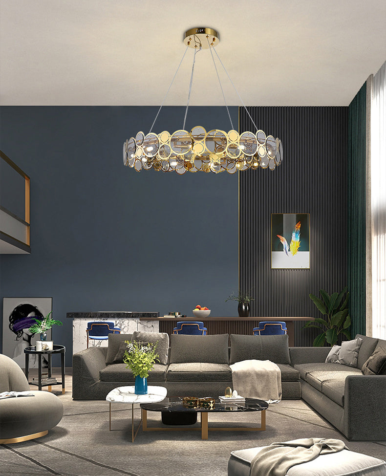 Postmodern Simplicity Circular Chandelier Light Fixtures Glass Hanging Pendant Lights for Restaurant