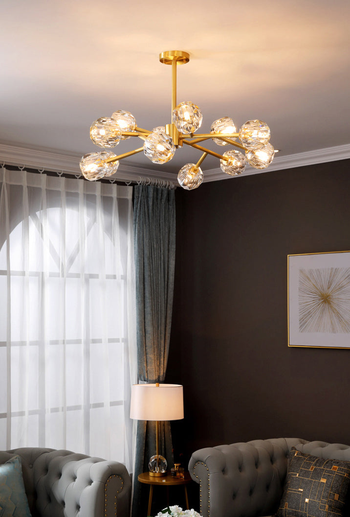 Ultra-modern Sputnik Hanging Chandelier Crystal Suspension Lighting with Hanging Cord for Living Room