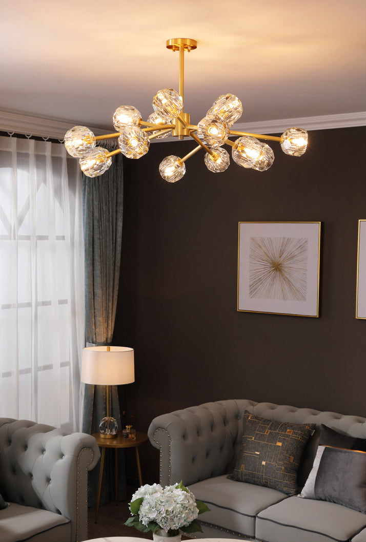 Ultra-modern Sputnik Hanging Chandelier Crystal Suspension Lighting with Hanging Cord for Living Room