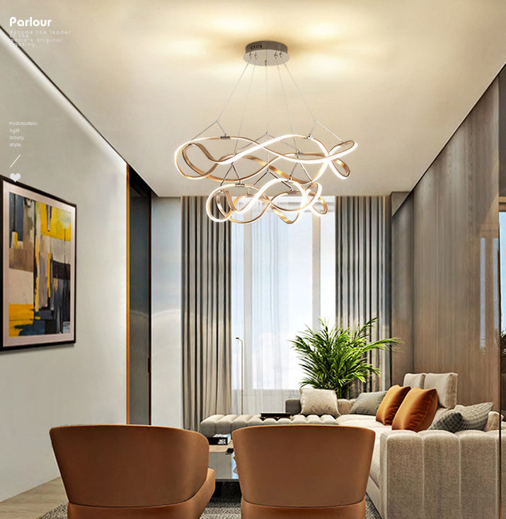 Postmodern Minimalist Twisting Chandelier Lamp Acrylic Hanging Pendant Lights for Restaurant