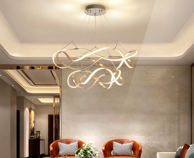 Postmodern Minimalist Twisting Chandelier Lamp Acrylic Hanging Pendant Lights for Restaurant