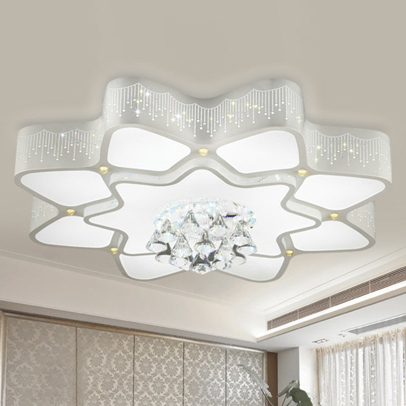 21"/24.5"/31.5" W Flower Crystal Flush Mount Lamp Modern LED Living Room Ceiling Mounted Fixture in White