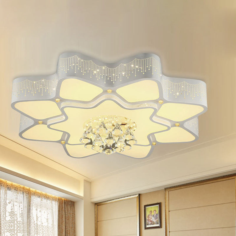 21"/24.5"/31.5" W Flower Crystal Flush Mount Lamp Modern LED Living Room Ceiling Mounted Fixture in White