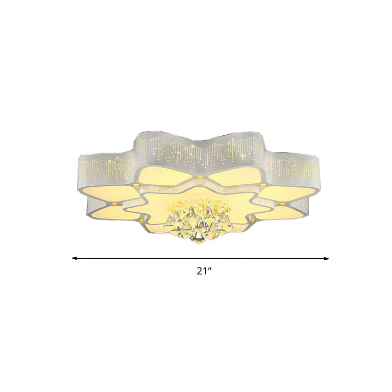 21"/24.5"/31.5" W Flower Crystal Flush Mount Lamp Modern LED Living Room Ceiling Mounted Fixture in White