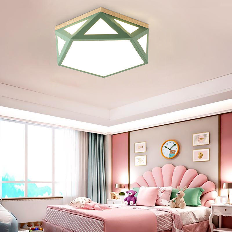 Modern Geometric Acrylic Flush Light 16.5"/20.5" W LED Gray/Green/White Ceiling Flush Mount for Bedroom, Warm/White/Natural/3 Color Light