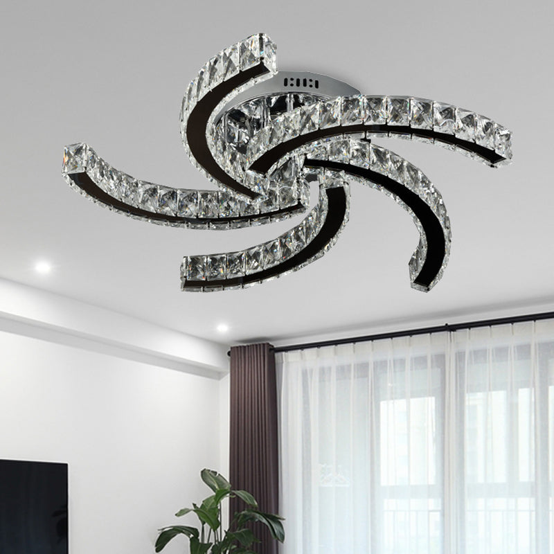 LED Windmill Semi Flush Light armatuur Eenvoudig Chroom Crystal Semi Flush Mount in warm/wit/3 kleurlicht