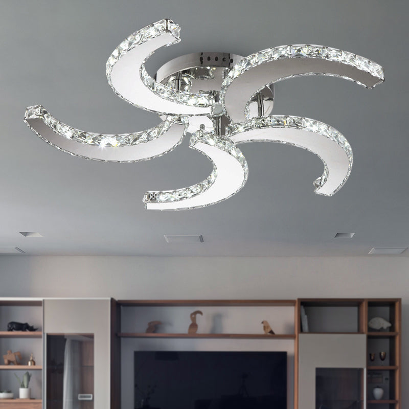 Luce semifulcata a 5 luci semplici a vento cristallo semifulto in cromo per camera da letto, calda/bianca/3 a colori