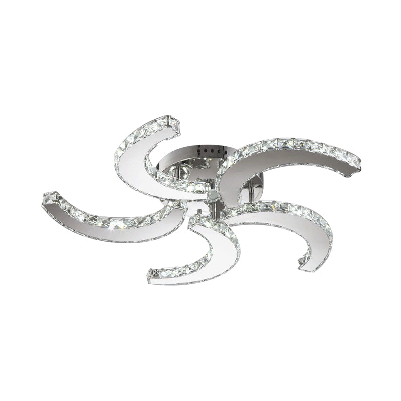 Luce semifulcata a 5 luci semplici a vento cristallo semifulto in cromo per camera da letto, calda/bianca/3 a colori