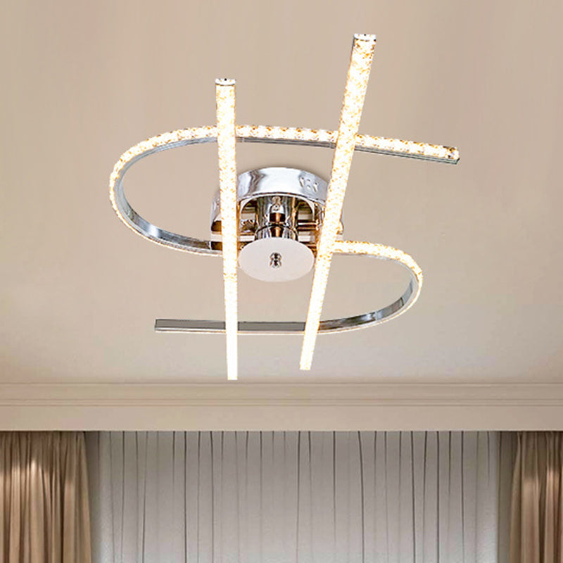 Dollar Shaped Bedroom Semi Flush Light Simple Crystal LED Chrome Semi Flush Mount in Warm/White Light