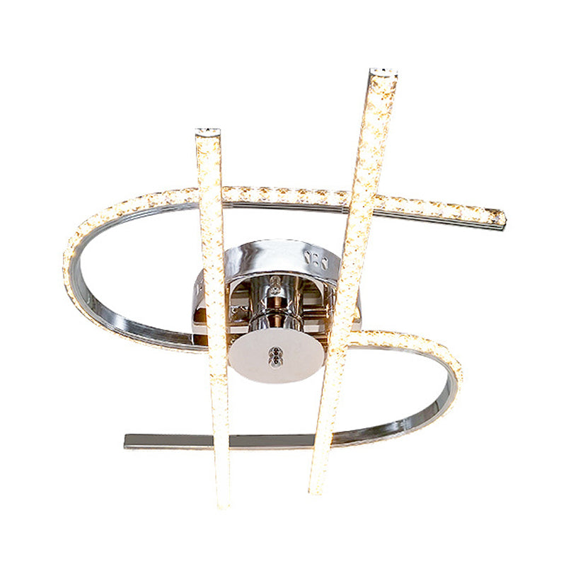 Dollar Shaped Bedroom Semi Flush Light Simple Crystal LED Chrome Semi Flush Mount in Warm/White Light