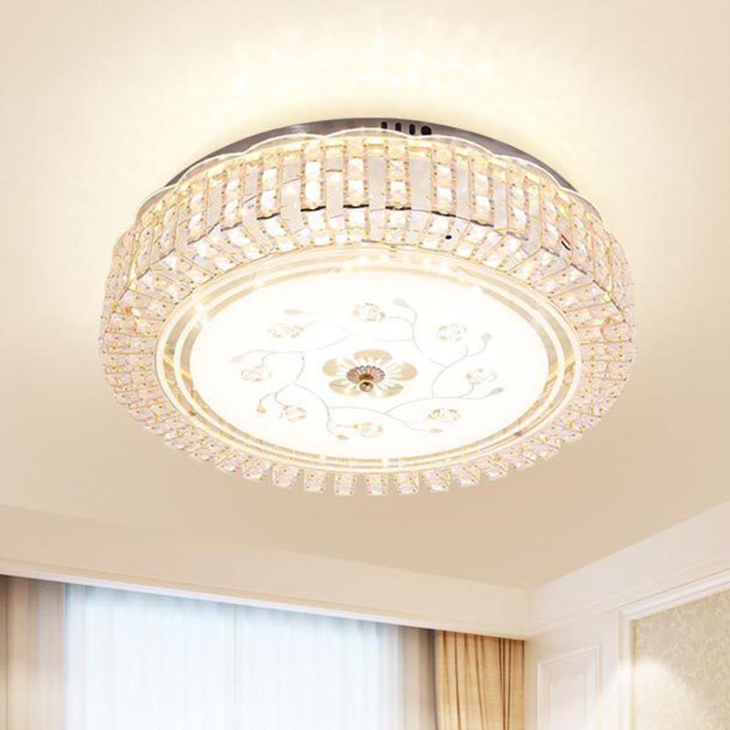 Tambour blanc Ceiling Light Fixture Modern K9 Crystal LED Flush Mount Light, 12 "/16" /19.5 " Wide