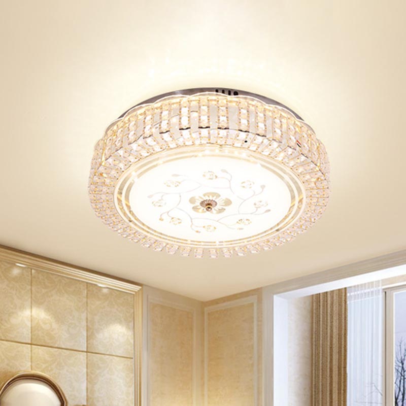 Tambour blanc Ceiling Light Fixture Modern K9 Crystal LED Flush Mount Light, 12 "/16" /19.5 " Wide
