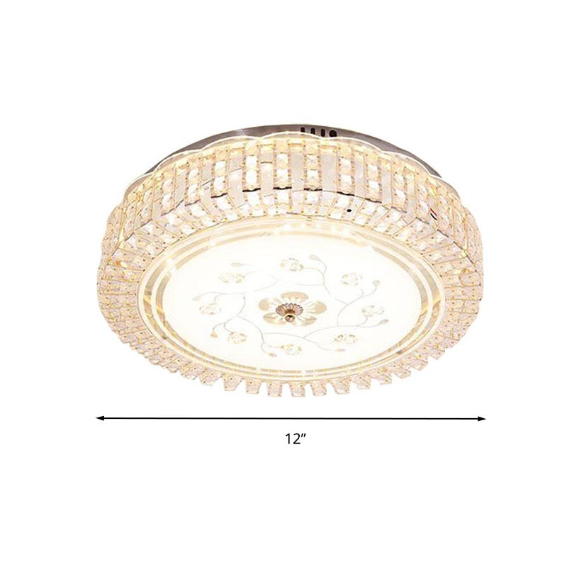 Tambour blanc Ceiling Light Fixture Modern K9 Crystal LED Flush Mount Light, 12 "/16" /19.5 " Wide