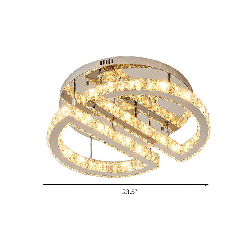 LED Half Circle Semi Flush Simple Style Silver Crystal Semi Flush Mount Lighting for Bedroom in Warm/White/3 Color Light