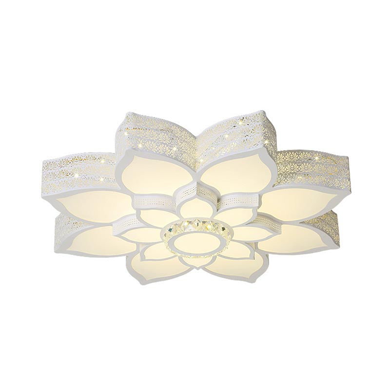 Lotus Faceted Crystal Flush Mount Light Fixture Simple White 23.5"/29.5"/35.5" W LED Ceiling Light in Warm/White Light