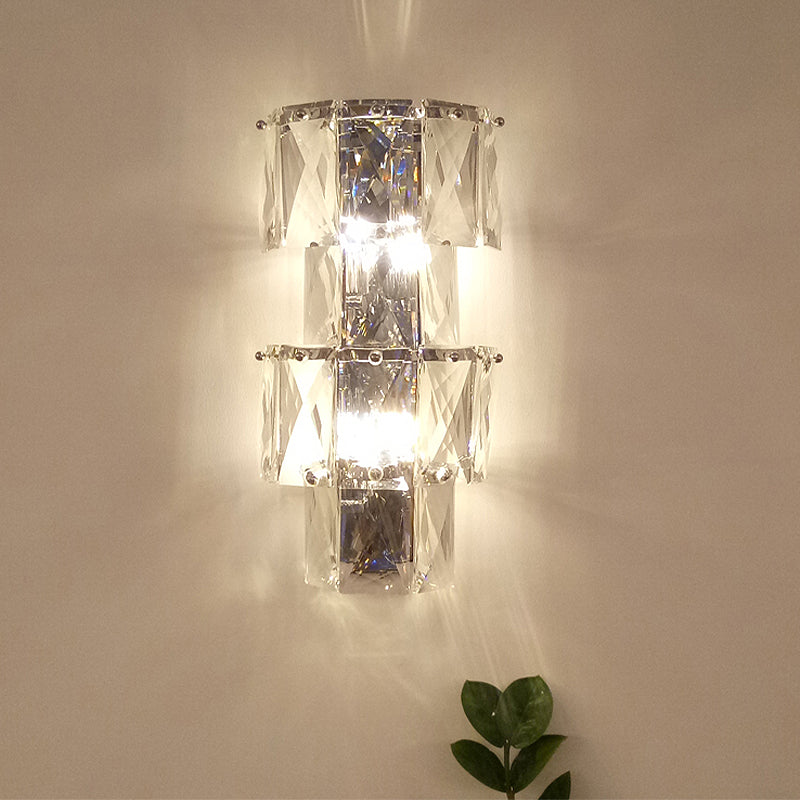 Tier Ice Cube Wall Lamp Kit Contemporary Clear Crystal 4 Bulbs Sconce Light Fixture