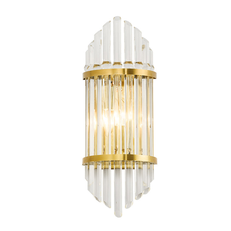 Fluted Clear Crystal Sconce Light Minimalist 2 Lights Gold Finish Banded Indoor Wall Lighting