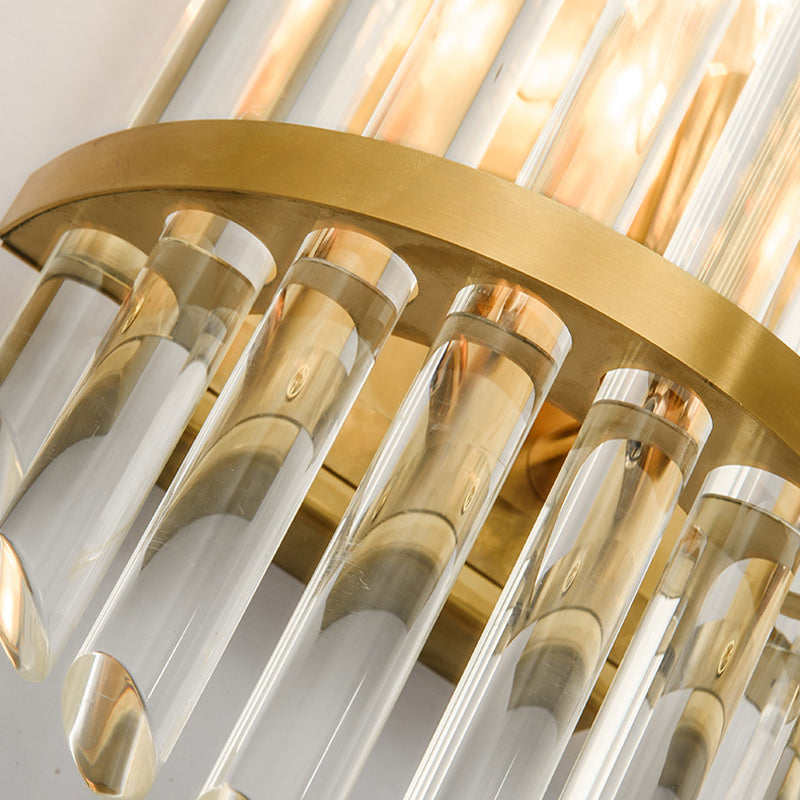 Fluted Clear Crystal Sconce Light Minimalist 2 Lights Gold Finish Banded Indoor Wall Lighting