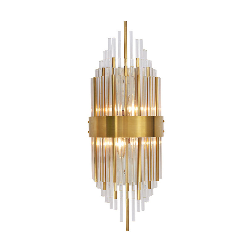 2 Lights Wall Lamp Minimalist Linear Crystal Sconce Light Fixture in Gold for Indoor