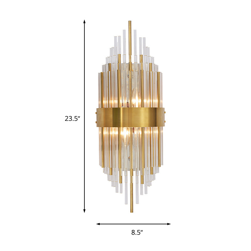 2 Lights Wall Lamp Minimalist Linear Crystal Sconce Light Fixture in Gold for Indoor