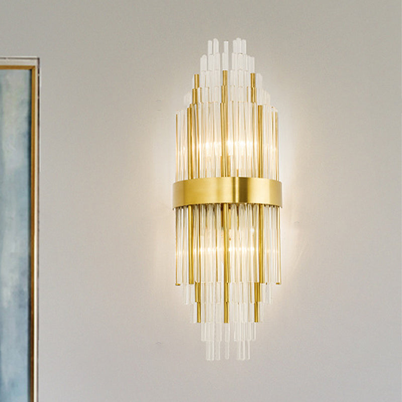 Modern Layered Sconce Light 2 Lights Crystal Wall Mounted Lamp in Gold for Living Room