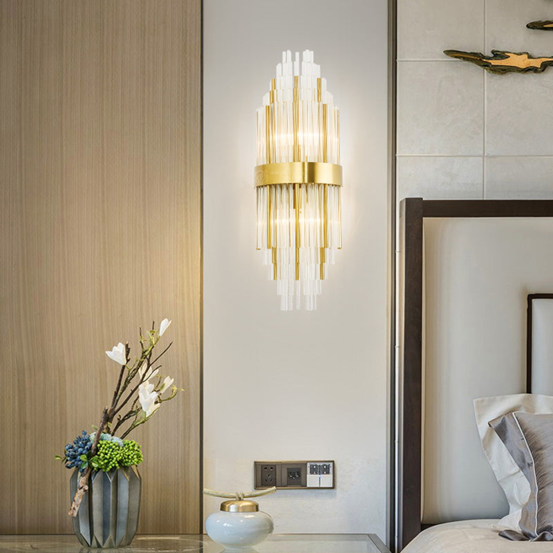 Modern Layered Sconce Light 2 Lights Crystal Wall Mounted Lamp in Gold for Living Room