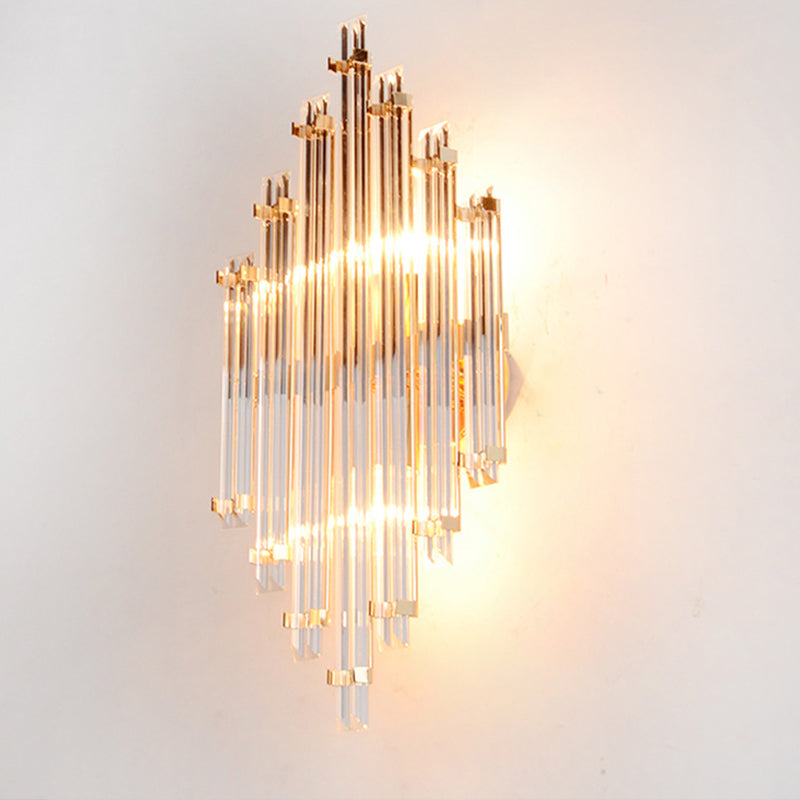 Gold Prismatic Wall Mounted Lamp Modern Crystal 2 Lights Living Room Sconce Light