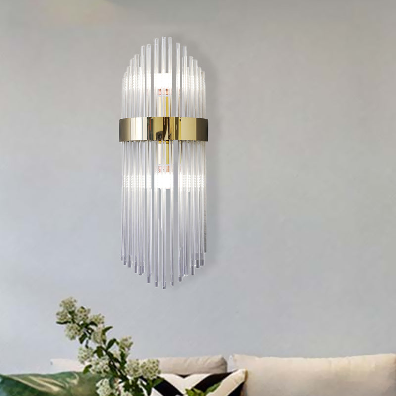 2 Lights Layered Wall Lamp Modern Gold Crystal Sconce Light Fixture for Living Room