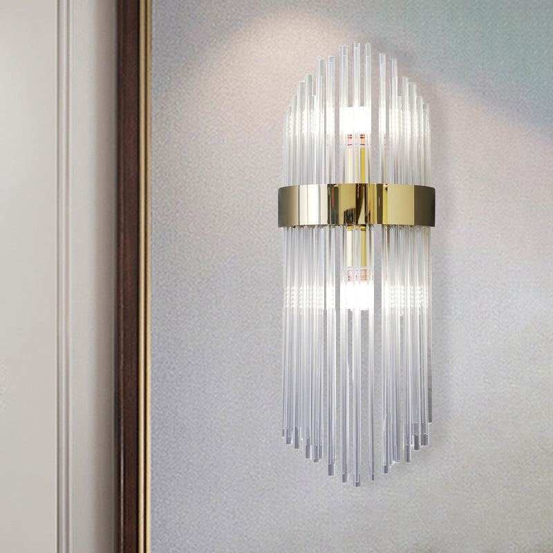 2 Lights Layered Wall Lamp Modern Gold Crystal Sconce Light Fixture for Living Room