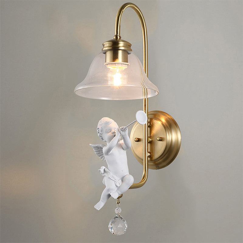 Bell Clear Glass Sconce Light Fixture Modern 1 Light Indoor Wall Mounted Lamp in Gold with Resin Angle Deco