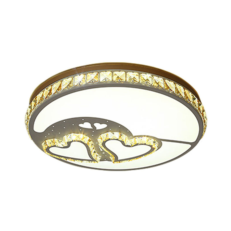 Loving Heart Crystal Flush Mount Lamp Modern LED Bedroom Ceiling Mounted Fixture in White