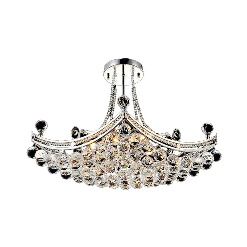 Chrome 6 Lights Semi Flush Light Modern Crystal Boat Shaped Semi-Flush Mount Ceiling Fixture