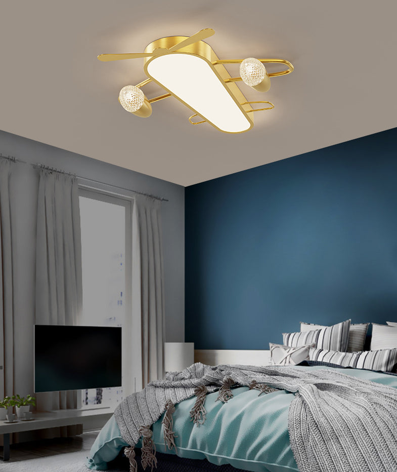 Modern Minimalist Aircraft Ceiling Flush Mount Light Gold Metal Living Room Flush Mount Lighting