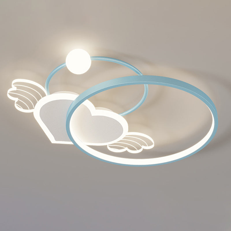 Cartoon Heart Vleugel Flush Mount Plafond Licht Metaal Kids Room LED Flush Light met Halo Ring