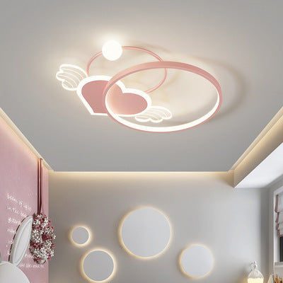 Cartoon Heart Vleugel Flush Mount Plafond Licht Metaal Kids Room LED Flush Light met Halo Ring