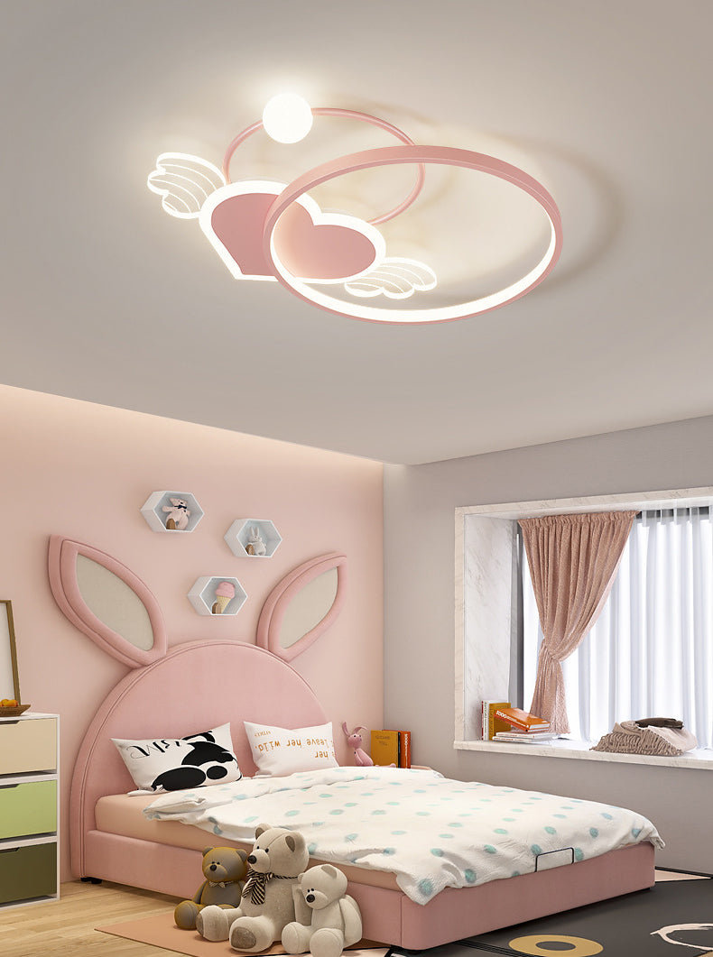 Cartoon Heart Vleugel Flush Mount Plafond Licht Metaal Kids Room LED Flush Light met Halo Ring