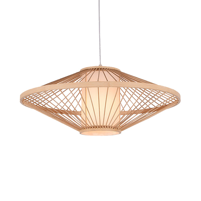 19,5 "/23,5" Dia-Saucer Suspended Lampe Moderne Stil Bambus 1-Bulb Schwarz/Beige Hängende Leuchte für Wohnzimmer