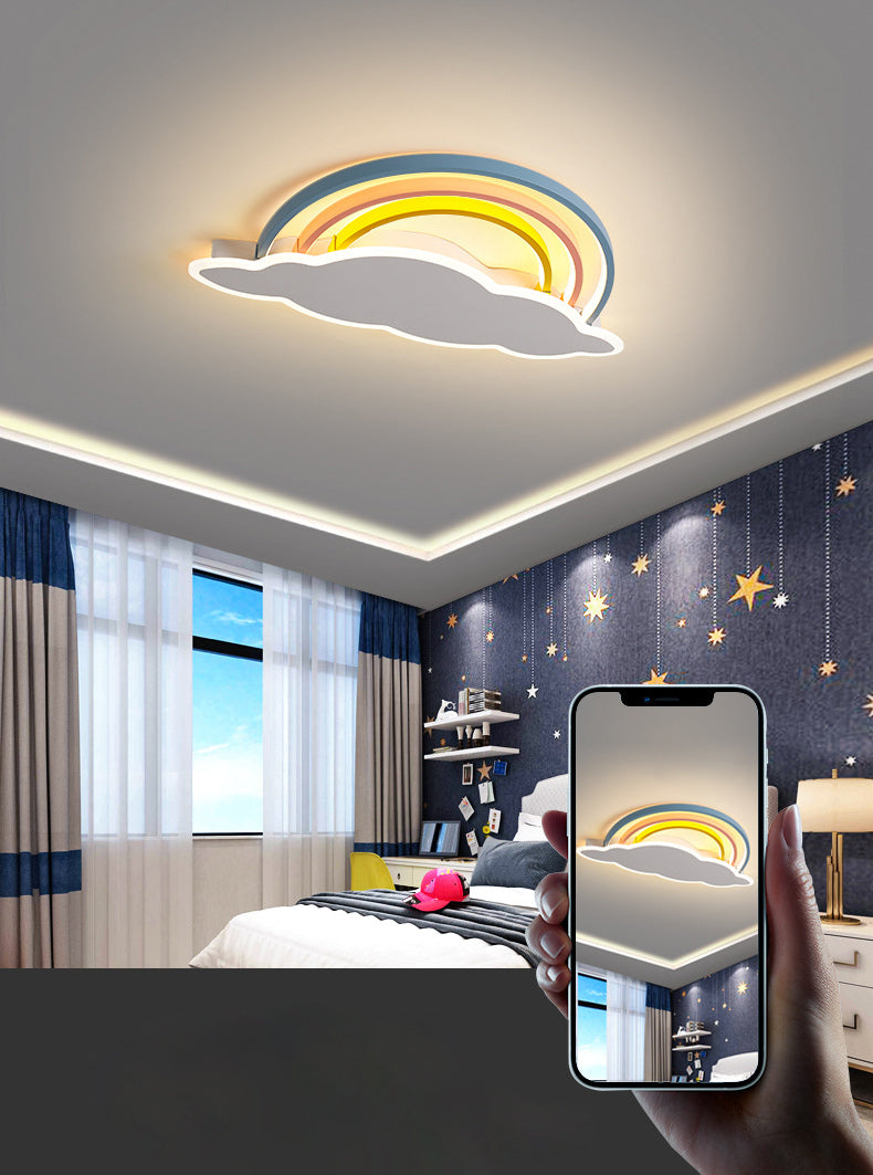 Rainbow and Cloud Flush Light Cartoon LED Multicolored Ceiling Mount Light for Bedroom