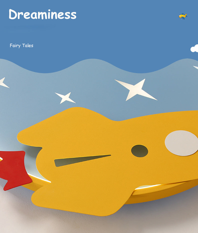 Lampe de plafond LED en métal de dessin animé de lumière affleurante de cercle jaune-bleu avec le décor de fusée