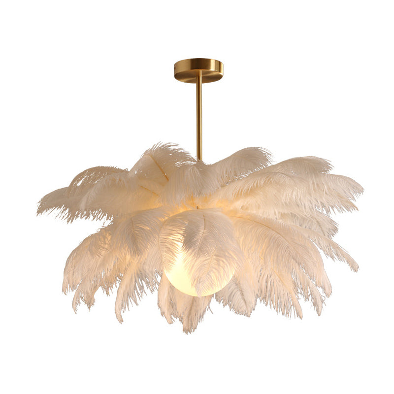 Ostrich Feather Ceiling Chandelier Modern Nordic Creative White Hanging Ceiling Light for Bedroom