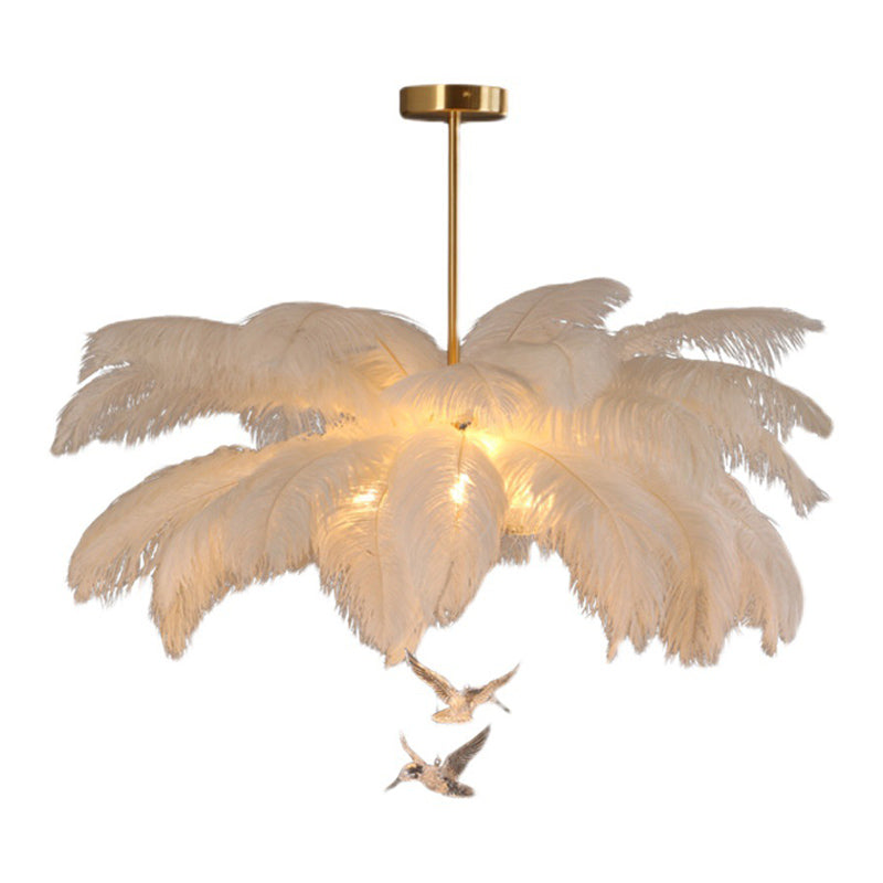 Ostrich Feather Ceiling Chandelier Modern Nordic Creative White Hanging Ceiling Light for Bedroom