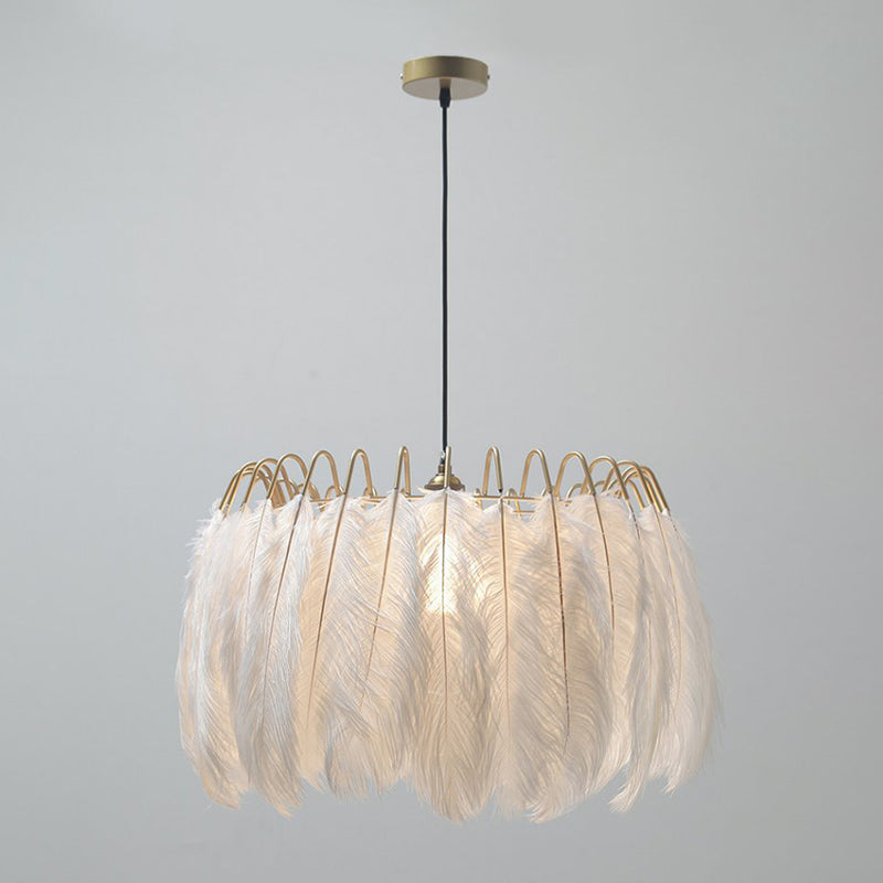 Ostrich Feather Ceiling Chandelier Modern Creative White Hanging Ceiling Light for Girl Bedroom