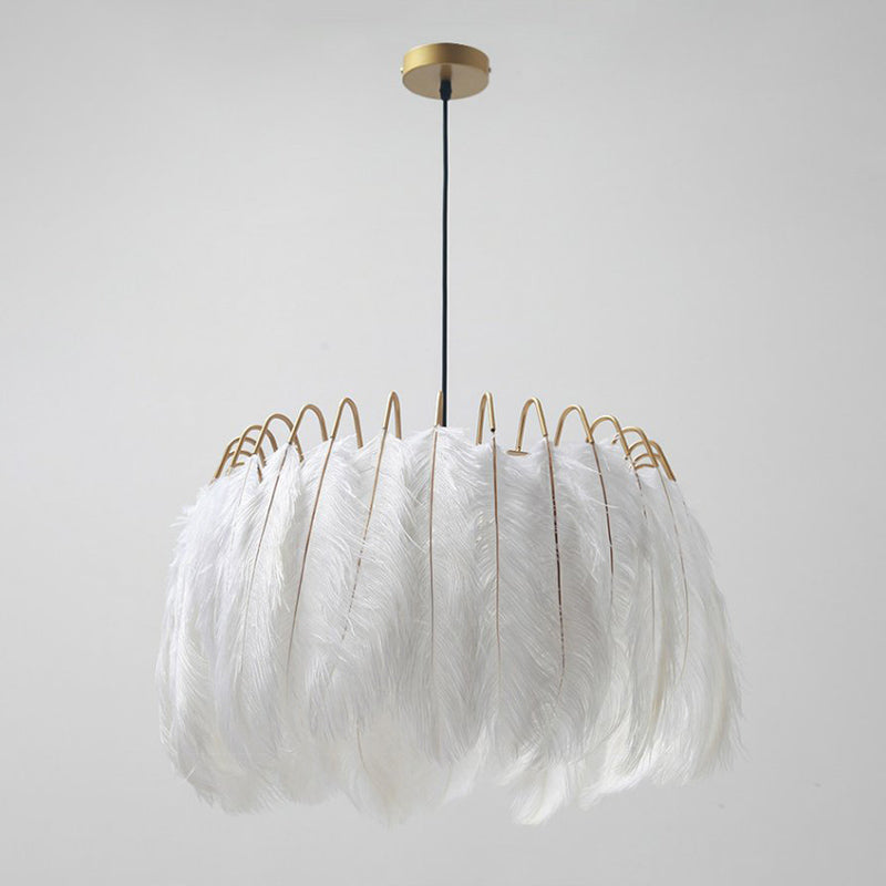 Ostrich Feather Ceiling Chandelier Modern Creative White Hanging Ceiling Light for Girl Bedroom