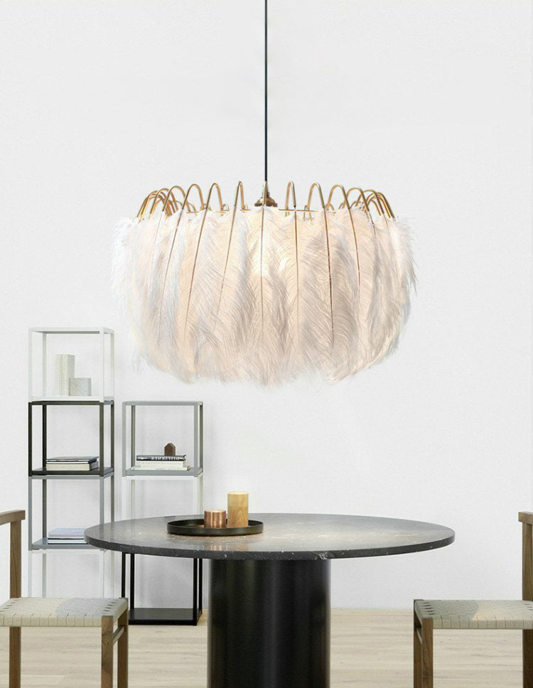 Ostrich Feather Ceiling Chandelier Modern Creative White Hanging Ceiling Light for Girl Bedroom