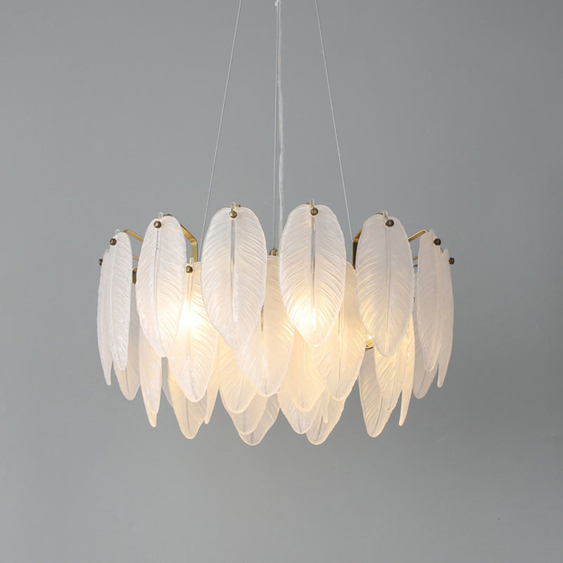 Feather Glass Ceiling Chandelier Modern Creative White Hanging Ceiling Light for Girl Bedroom